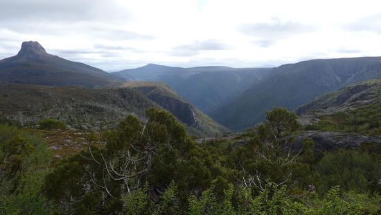 Etappe des ersten Tages:Hochebene, im Hintergrund Barn Bluff zu sehen...