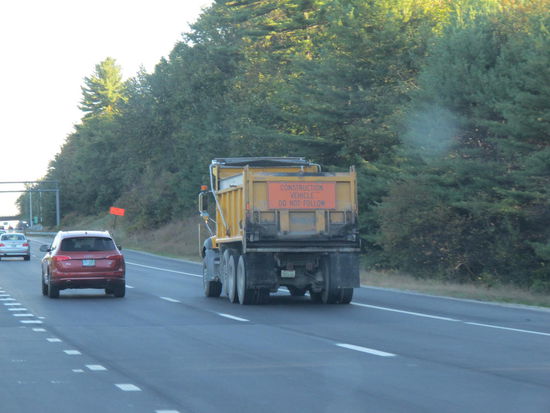 "Construction vehicle - Do not follow" 