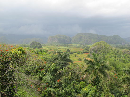 Blick vom Aussichtspunkt neben dem Hotel Los Jazzmines aufs Valle de Vinales