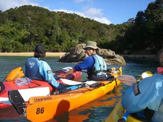 guided kayak along the sheltered coastline from Kaiteriteri....