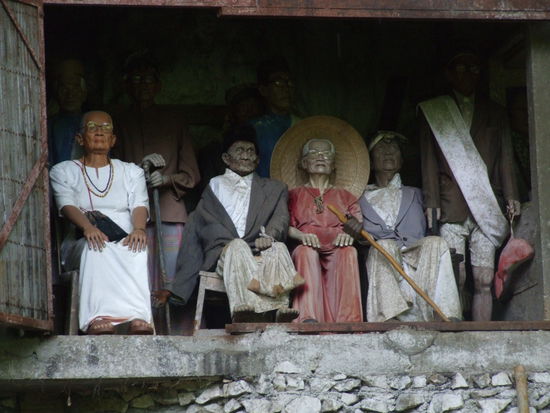 das Tau Tau einer Dame ganz links ist neu - die Dame wurde erst vor Kurzem bestattet