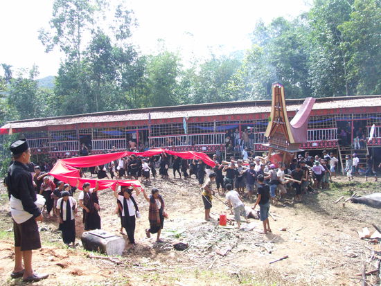 Prozession - das rote Tuch darf nur von Frauen der Familie ersten Grades angefasst werden