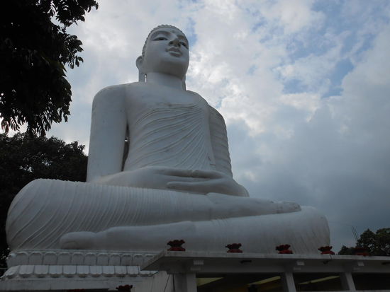 Bahiravokanda Vihara Buddha Statue - hier ist er der Buddha - mit einem ganz niedlichen Tempel &amp; Bodhi Baum drum herum
