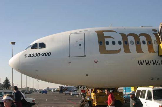 Der Airbus A 330-200, der uns mit einem äußerst angenehmen Flug von Dubai nach Johannesburg brachte.