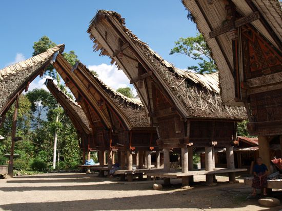 Reisspeicher. Jeder einzelne kann bis zu 20.000 kg Reis aufnehmen.