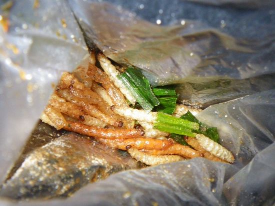 Geroestete Maden mit Gemuese!
Hat uns ein wenig an das Essen unserer Haustiere erinnert. Schmeckte aber sehr lecker.