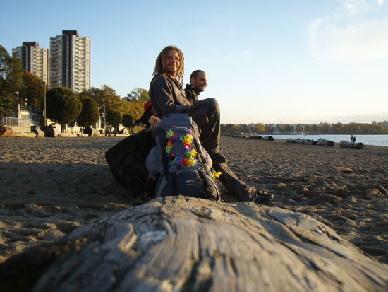 Feierabend- und Ankomm"Seidla" am English Bay bei Sonnenuntergang.