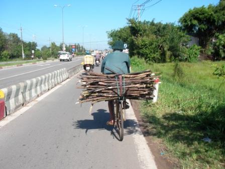Holztransport mit Fahrrad