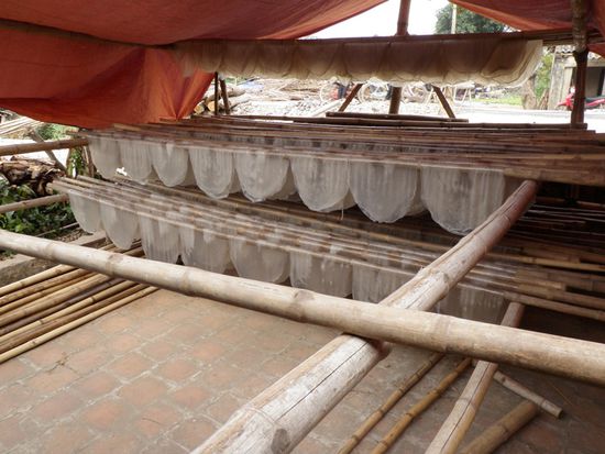 Reispapier beim Trocknen