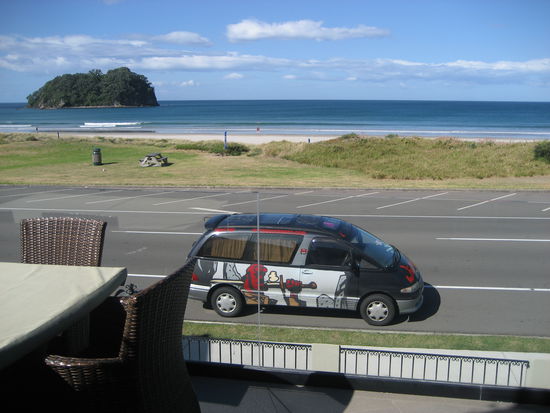 der blick von "unserem" kiwi zuhause auf den stand