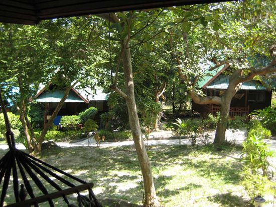 Blick von unserem Bungalow aus in den Garten