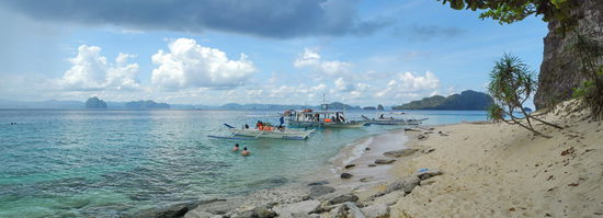 Der naturbelassene Strand auf Helicopter Island. Da liegen schon mal abgestorbene Bäume im Sand. Die Tourguides achten darauf, dass ihre Gäste keinen Müll auf den Inseln des Baquit-Archipels hinterlassen.