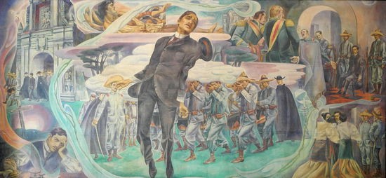 Das große Gemälde in der Eingangshalle zeigt Szenen aus Rizals Leben. Zentrales Thema ist jedoch die Hinrichtung des Freiheitskämpfers.