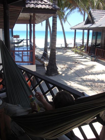 Und hier die Sicht vom Bungalow... nicht gerade Beachfront, das waehre dann schon ein wenig zu teuer gewesen, aber dies hier war auch wunderbar.