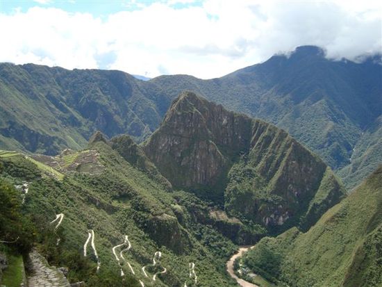 Blick vom INTI PUNKU auf Machu Picchu.