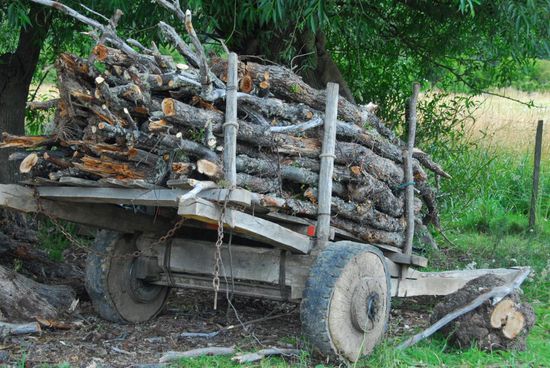 Und jetzt noch einer fuer Kenner der StVZO: Eisenbereifter Moebelwagen war gestern - heute ist gummibereifter Holzkarren 