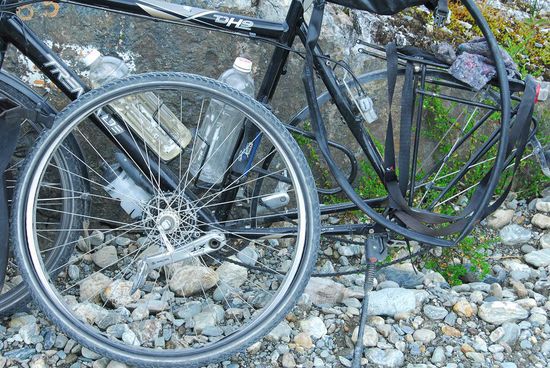 ...zwei parallele Loecher, die die Flege in den Schlauch geschlagen hat: Snakebite - kein Beinbruch, nur nicht so einfach zu flicken.