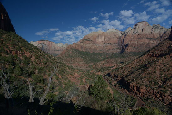 Immer wieder faellt der Blick in die Schlucht des Zion National Parks mit seinen gigantischen Aussichten