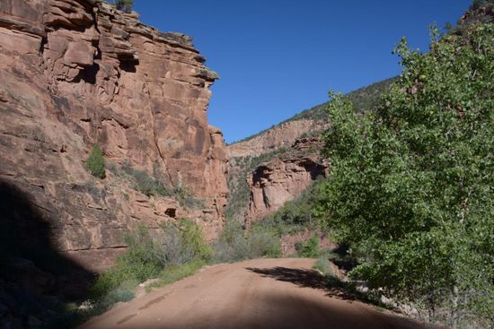 Das Bild verraet nicht das starke Gefaelle, auf dem ich 800 m tiefer rolle - immer schoen vorsichtig und nie die Haende von den Bremsen lassen 
