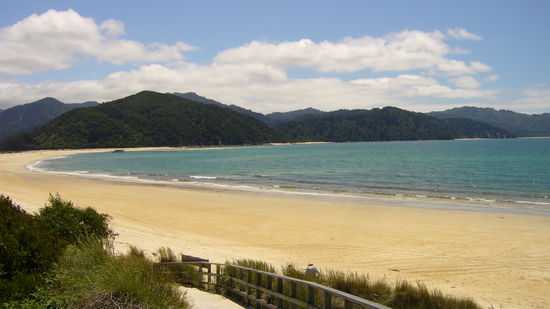 Nach 1 1/2 Tagen Wanderung sind wir dann an diesem Strand mit dem Namen Awaroa Bay mit dem Wassertaxi abgeholt und zu unserem Auto zurueckgebracht worden.