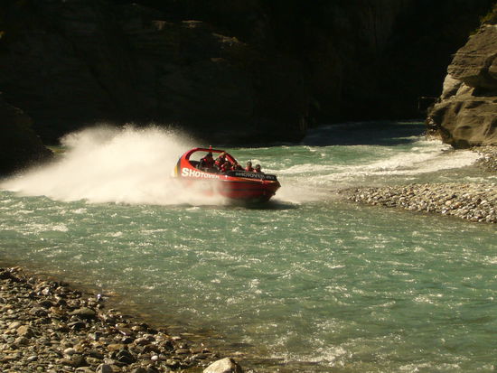 Dann ging's zur Jetboatfahrt auf dem Shotover River