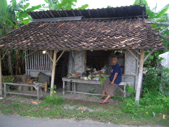 Bauersfrau vor ihrem Haus
