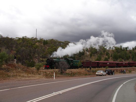 Die "Pitchie Ritchie" Eisenbahn faehrt durch die Flinders Ranges.
Sehr nostalgisch!