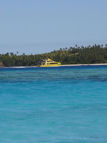 Der Awesome-Fiji Katamaran, der uns von Insel zu Insel gebracht hat.