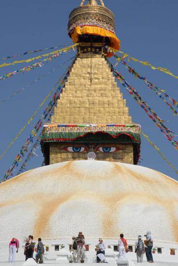 Wieder die allsehenden Augen des Buddha (auf dem Stupa von Bodnath)