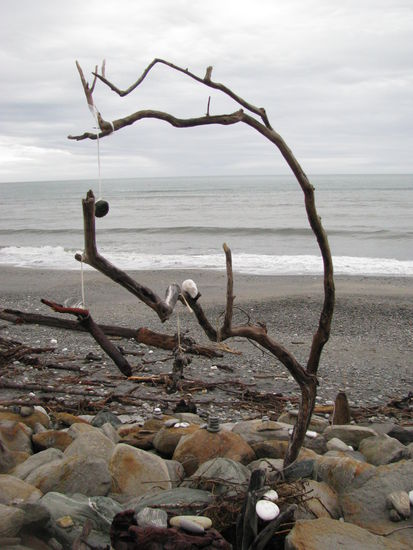 Der Strand mit den Botschaften der anderen Reisenden.