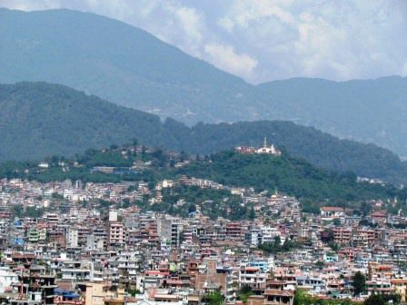 Tolle Aussicht auf das Kathmandutal, hier im Hintergrund sieht man den Affentempl