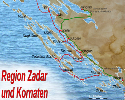 Karte Region Zadar und Kornaten