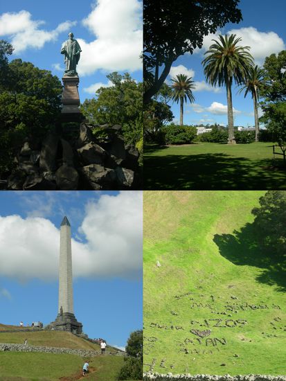 1. John Logan Campbell, 2. Cornwall Park
3. One Tree Hill, 4. Stein-Kunst