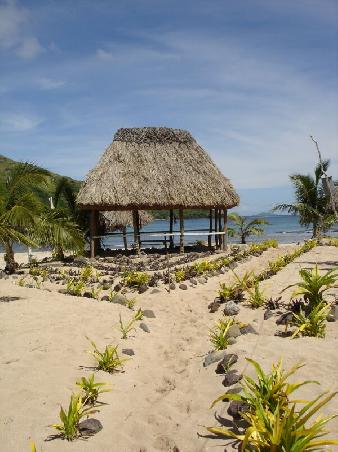 Blick von unserem Resort aufs Meer (Fiji)