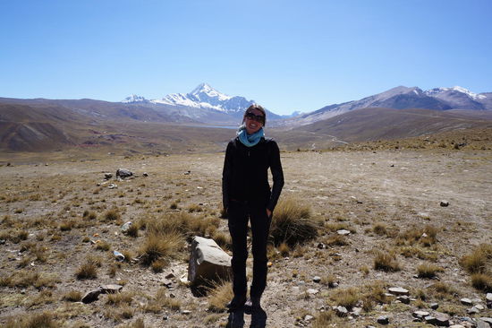 Ich mit Huayna Potosi im Hintergrund