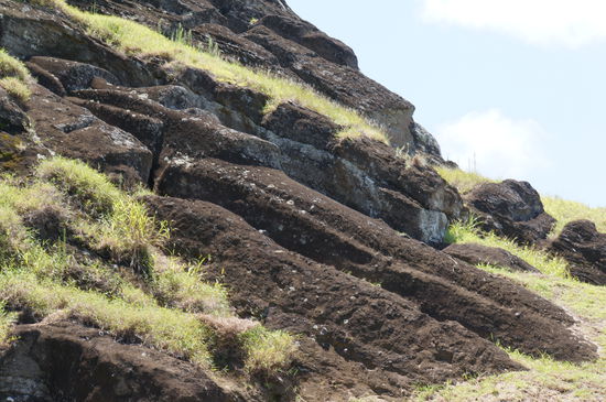 Noch in Fels gebetteter Moai