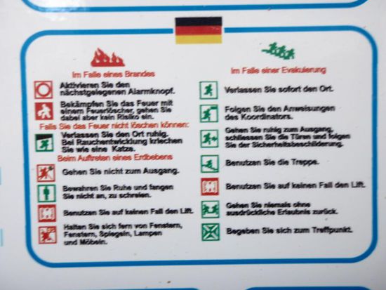 die Instruktionen für den Evakuierungsfall