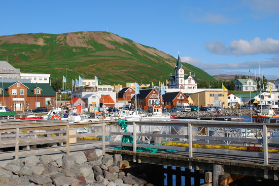 Blick über den Hafen von Husavik