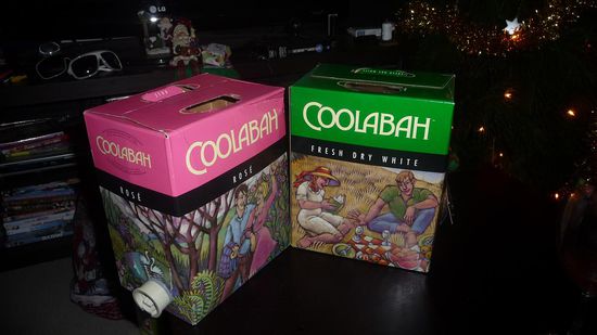 Und diese 4,5 Liter Kisten GOON (Backpacker Wein) haben wir uns für die Feiertage geleistet…