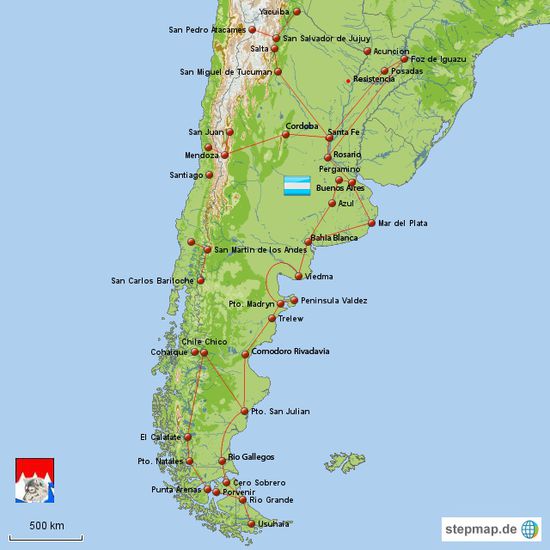 Zeigt meine Routen durch Argentinien.