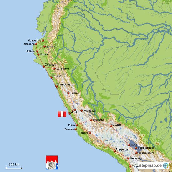 Zeigt meine Routen durch Peru.