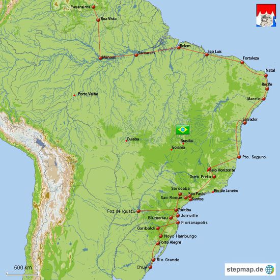 Zeigt meine Routen durch Brasilien.