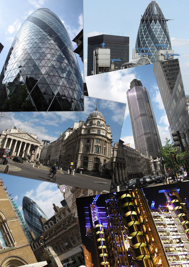 The Gerkin - was für ein sensationelles Gebäude! 
Aber Lloyds ist auch nicht gerade schlecht. Und daneben die wunderschönen viktorianischen Bauten. Oder auch mal ein mittelalterliche Kirche...