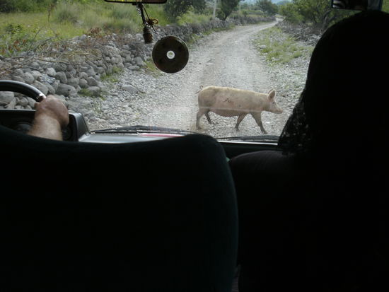Begegnung, im Hintergrund die "Straße"