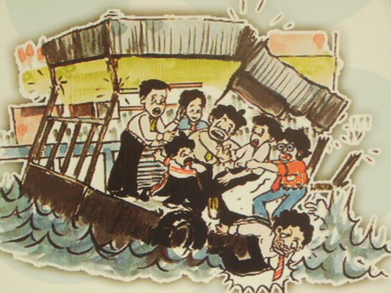 Warnung an einer Schiffsstation (Bangkok)