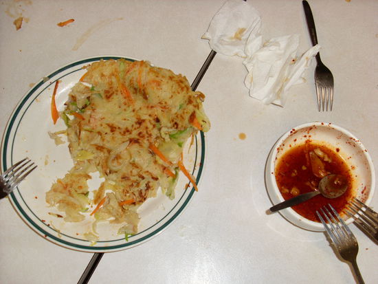 Koreanische Pfannkuchen - ein Teller und zehn Gabeln... 