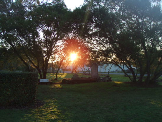 Rückweg. Friedhof im Abendlicht.
