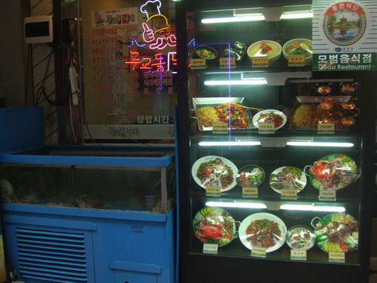 Typisches Restaurant. Die Gerichte im Schaukasten sehen alle täuschend echt aus, sind aber Fake!