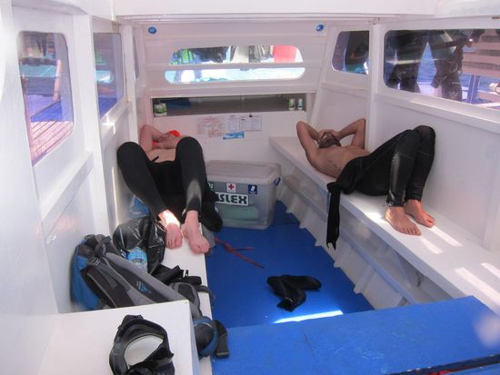 Ausrasten zwischen den Tauchgängen.