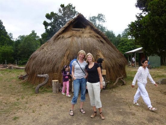 Vorher ging es noch zu einem Markt der Mapuches, der Ureinwohner Chiles. Dort stehen wir vor einem typischem Haus, damilger zeit